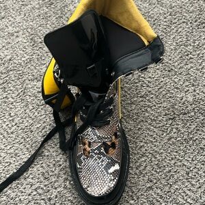 New Lady Godiva Women's Printed Combat Boots Mid Calf Duck Boots Vega